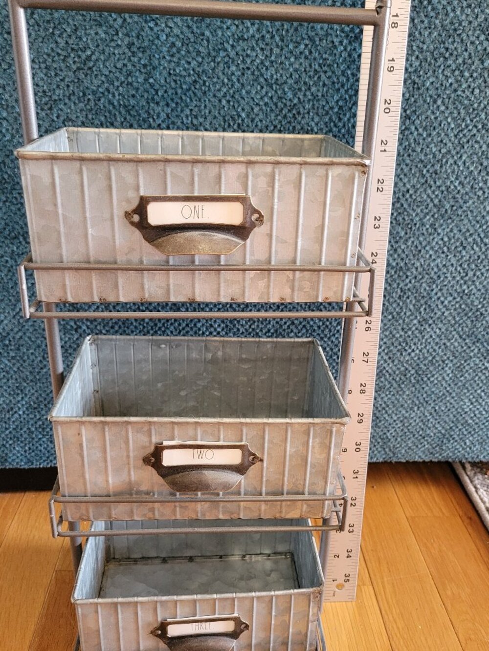 Rae Dunn 3 bin desk storage metal tin